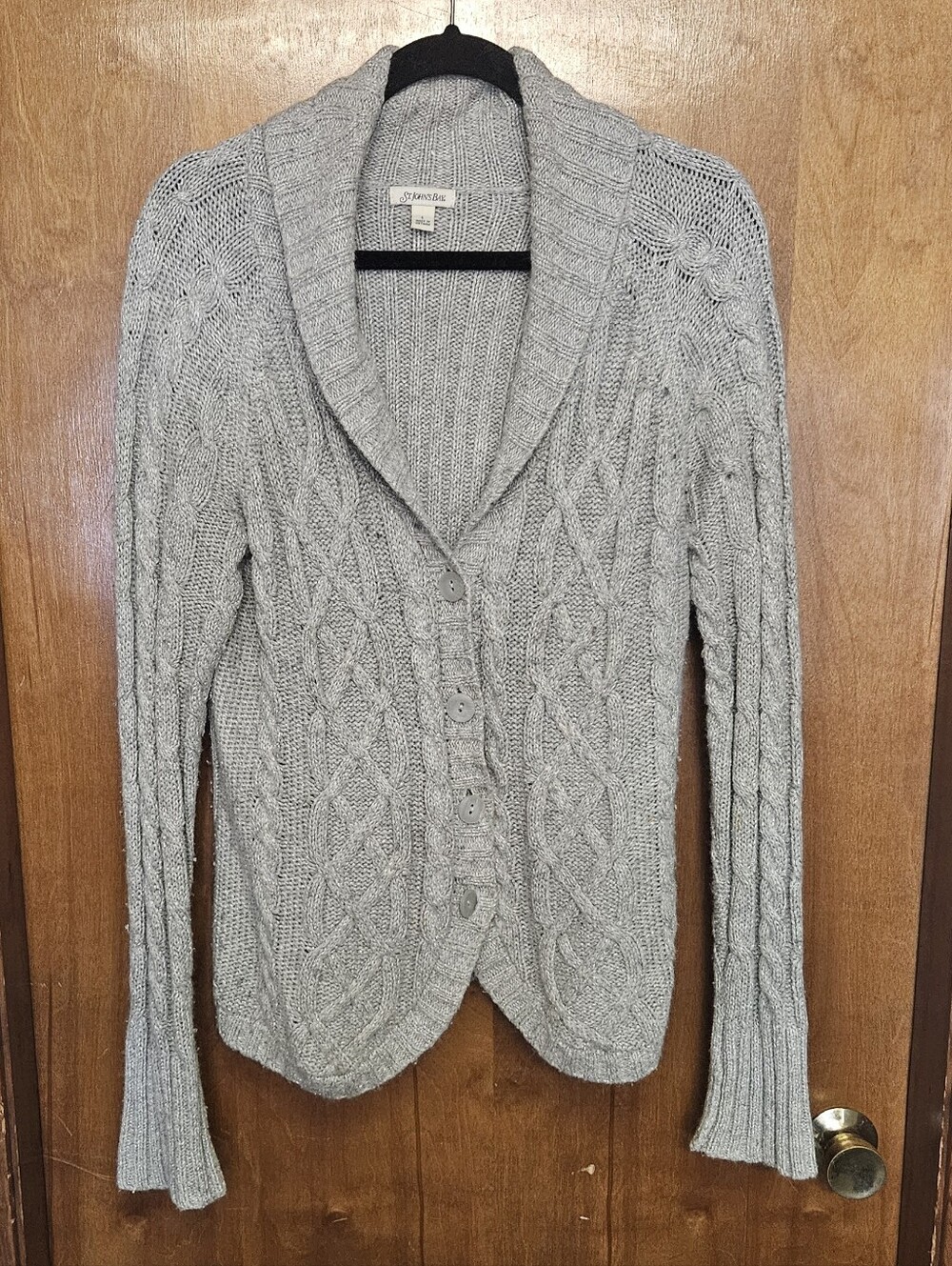 St. John's Bay Light Gray Cable-Knit Shawl Collar Cardigan